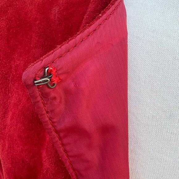 VTG 80s Red Suede Leather Jacket Med Long Sleeve Hook Closure Retro Western Bold - Picture 9 of 14